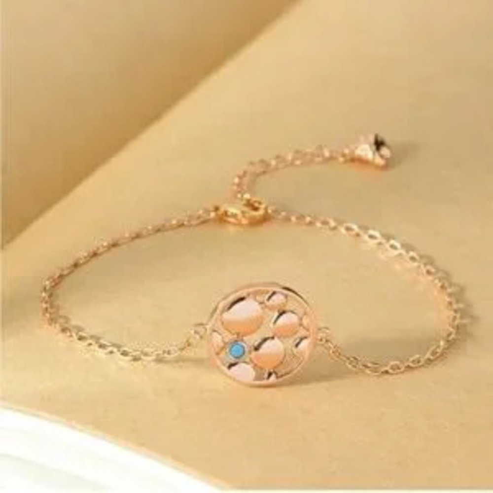 GOLD 14k Gold Plated Circle Turquoise Pendant Chain bracelet